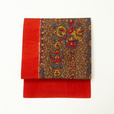 袋帯 美品 逸品 壱千八百口 洋柄 華文 鳥丸文 金糸 箔 金色 六通