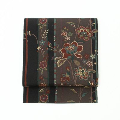 5k2295 名古屋帯　絹　唐織　猫　金色　ベージュ　黒　橙色　花柄　和装　着物 袋帯 | kimono Re:和 [online store] キモノリワ 着物 帯